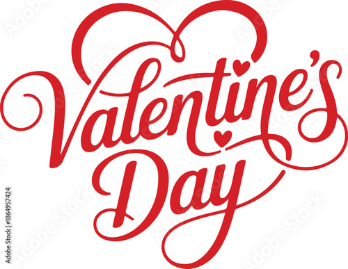 Happy valentines day hand lettering with hearts and romantic red decorations