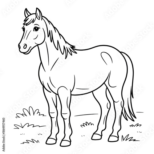 Cute Horse Coloring Page Printable – Easy Farm Scene Outline
