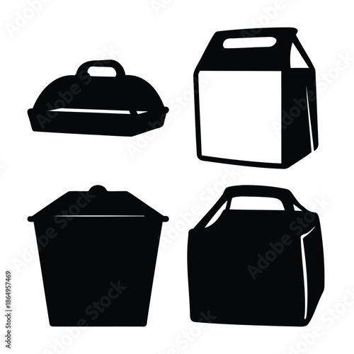 Collection of silhouettes showcasing various food and waste containers for daily use