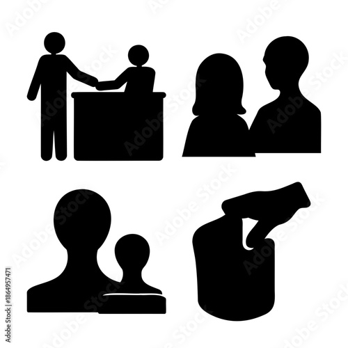 Diverse silhouette icons depicting user interaction, relationships, and decision-making processes