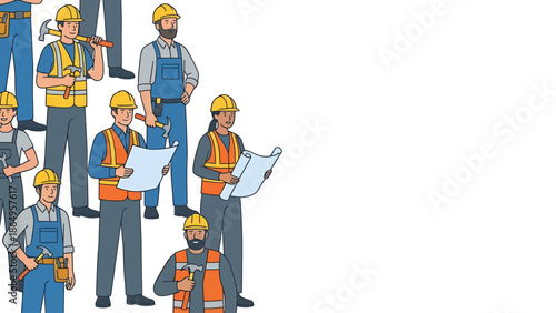 Construction Workers Team Flat Vector Illustration