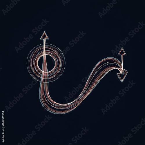 Complex abstract line winding and stopping suddenly, creating an incomplete route diagram showing uncertainty and deviation from a straight course ,unfinished ,direction ,plan