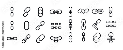 Set of minimalist chain link icons with various designs