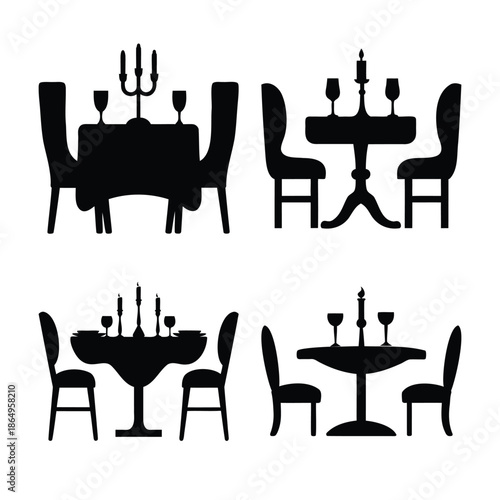 Elegant dining table silhouettes for restaurant, event, or home decor designs