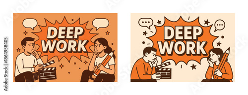 Deep work: male and female collaborating in creative thinking process