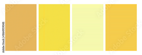 Set of yellow legal pad pages with lined or grid designs