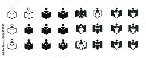 Set of twenty book reading icons in various styles
