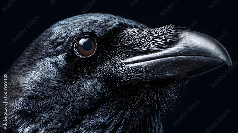 Fototapeta premium Intense Close Up Macro Portrait of a Majestic Black Raven