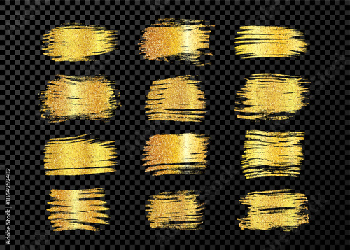 Set of gold hand drawn brush strokes