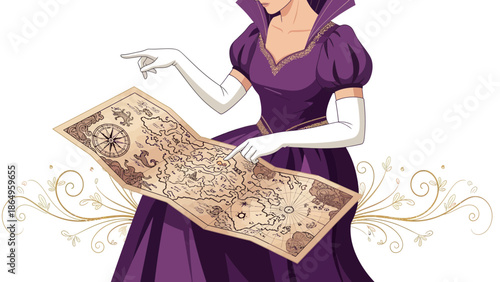 Royal Navigator Discovering Forgotten Lands On An Ancient Map Illustration