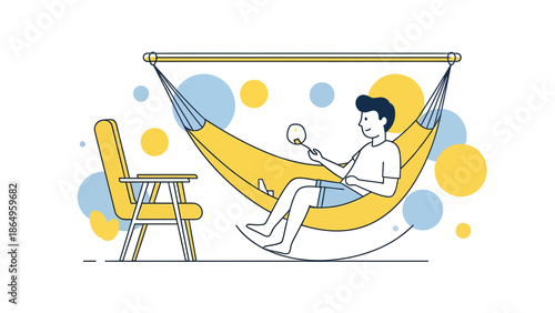 Relaxing In Hammock Summer Day Simple Line Art Illustration