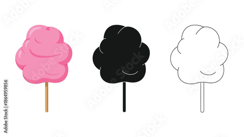 Three variations of cotton candy pink black and white line art
