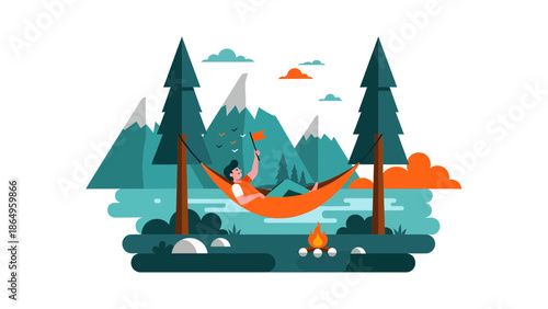 Relaxing Outdoors A Modern Flat Design Illustration Of Leisure In Nature
