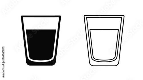 Two simple glass illustrations one full and one empty in black and white