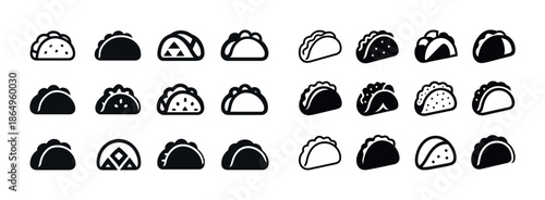 Variety of taco icons in black and white