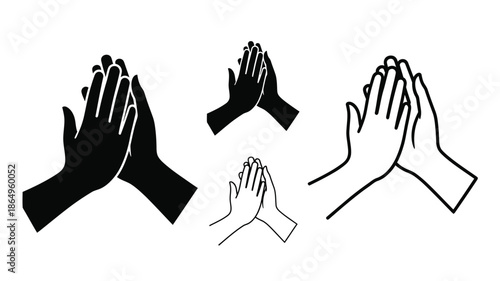 Illustration of hands in various clapping and prayer positions black and white