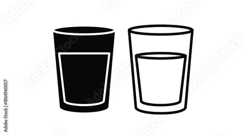 Two simple glass icons one full and one partially filled with liquid