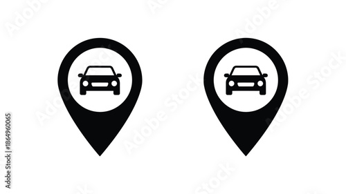 Two location pins with car icons inside a distinctive silhouette