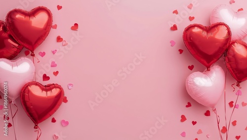 Colorful Heart Balloons Decorate a Pink Background for a Celebration or Speci...