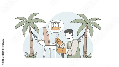 Repairing Furniture On Tropical Island Offers a Relaxing Escape From Everyday Life