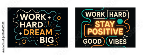 Motivational posters with inspirational quotes in vibrant design