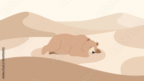 Restful Bear In Serene Landscape Illustrative Style For Childrens Product