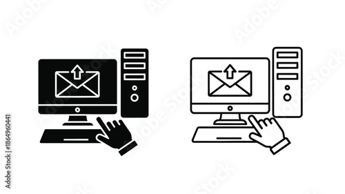 Digital communication concept computer email and hand interaction illustration