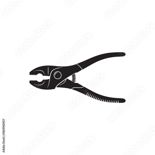 Black silhouette of pliers with serrated jaws and spring tool white
