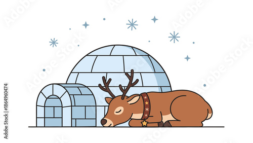 Resting Reindeer In Front Of An Igloo Under A Sky Filled With Stars