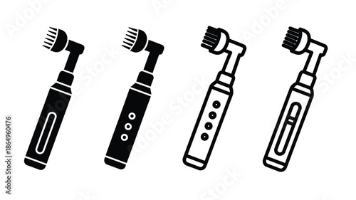 Four black and white icons depicting different electric toothbrush designs