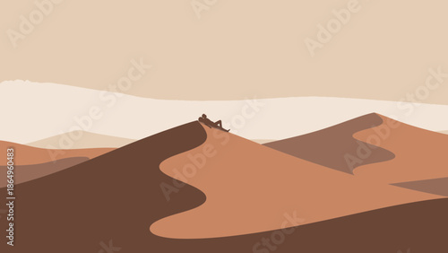 Resting Silhouette Couple Amidst Desert Dunes Landscape In Neutral Shades