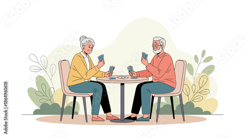 Senior Couple Enjoying Card Game In Leisure Time With Calm Atmosphere