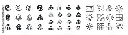 Minimalistic icon set: waves, arrows, and navigation symbols