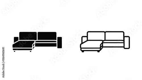 Simple black and white line drawings of three different sofa designs