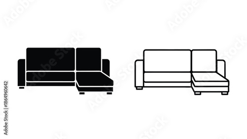 Simple black and white illustration of two different sofa designs