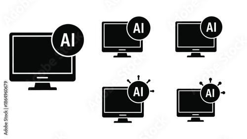 Artificial intelligence monitors and screens displaying data a dark silhouette