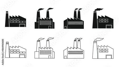 Industrial silhouettes a collection of factory buildings with smoking chimneys