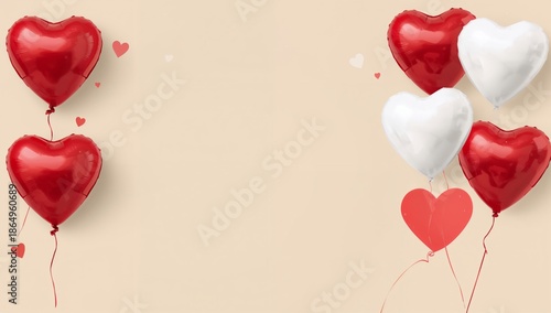 Heart-shaped Balloons in Red and White on a Simple Background Suitable for Ce...
