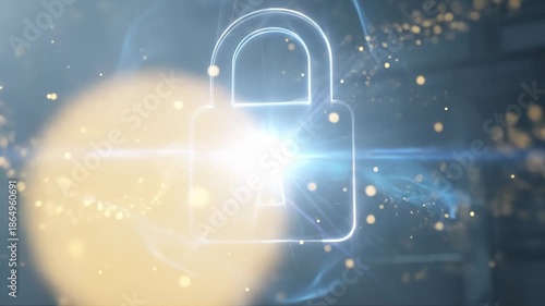 Animated Padlock Secures Data in Digital Cyber Security Realm