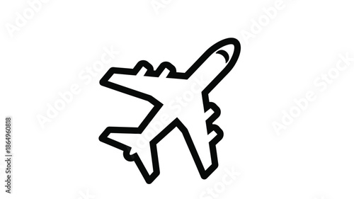 Simple black and white line drawing of an airplane in flight