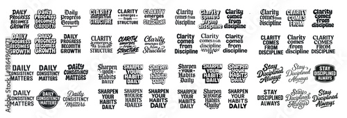Motivational quotes in black and white typography with emphasis on clarity and discipline