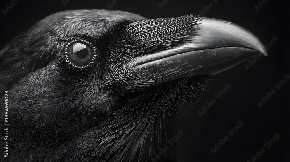 Obraz premium Intense Close Up Macro Portrait of a Majestic Black Raven