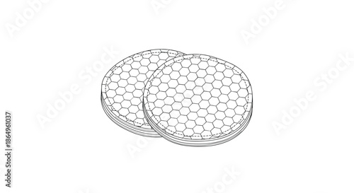 Minimalist line art illustration of two reusable cotton pads with a honeycomb texture for eco-friendly makeup removal and skincare.
