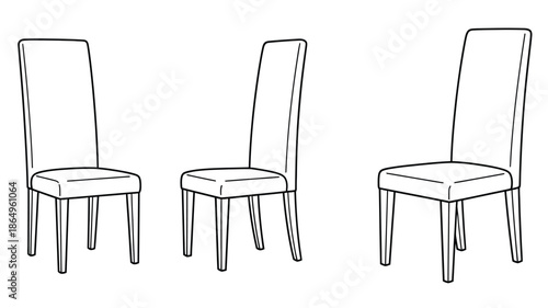 Three simple dining chairs in a minimalist black and white silhouette