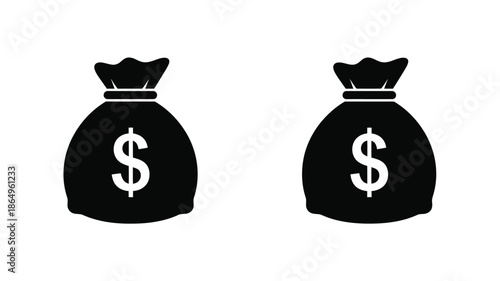 Two black money bags with dollar signs a simple graphic silhouette