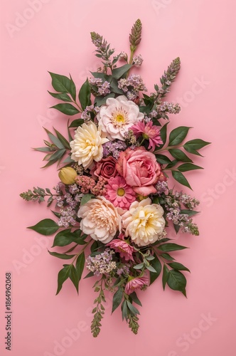 Flowers Arranged on a Pink Background During Daytime in a Creative Display of...