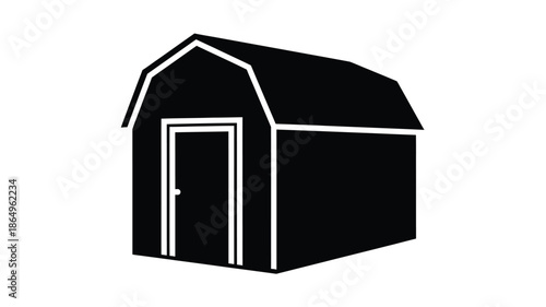 Simple black and white illustration of a classic gable roof barn structure