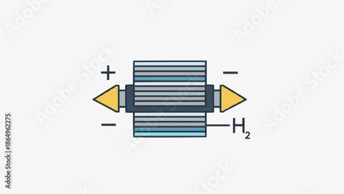 Illustration of a Fuel Cell Diagram with Hydrogen Input and Electrical Output Symbols