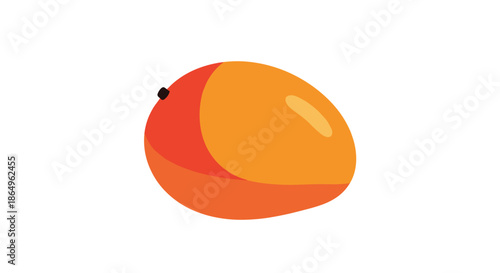 Simple and modern flat design illustration of a single ripe mango fruit, with vibrant orange and red colors, on a white background.