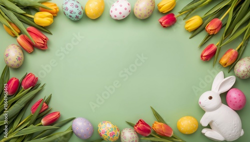 Colorful Tulips and Easter Bunny Decoration for Spring Celebration